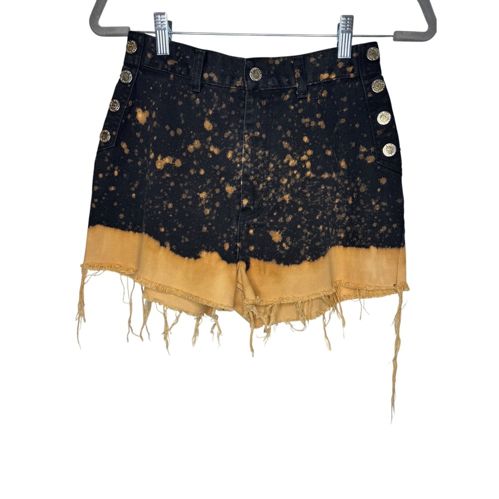 Lawman Western Black Bleach Splatter Denim Shorts High Waist Frayed Hem Women